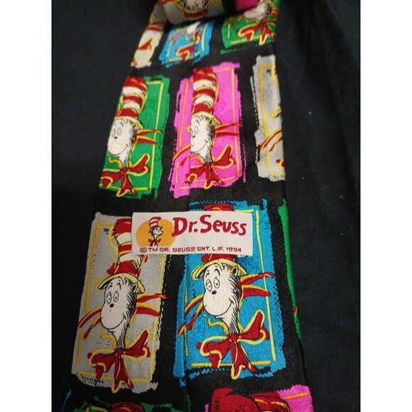 Vintage 1994 Seuss Wear Cat In The Hat 100% Silk Mens Tie Dr Seuss - Picture 4 of 6